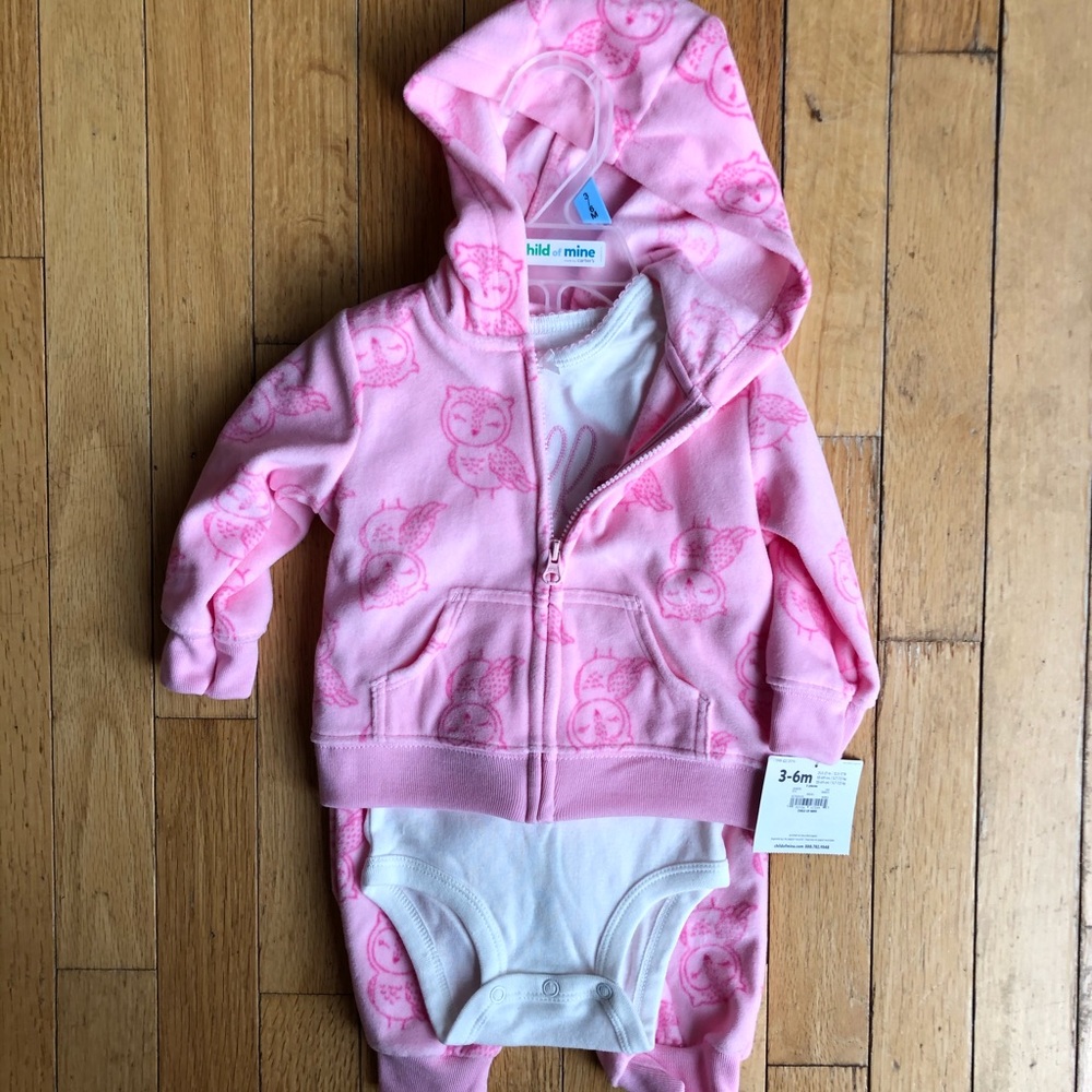 3 Piece Owl Sweatsuit - Onesie Sweatpants Hoodie